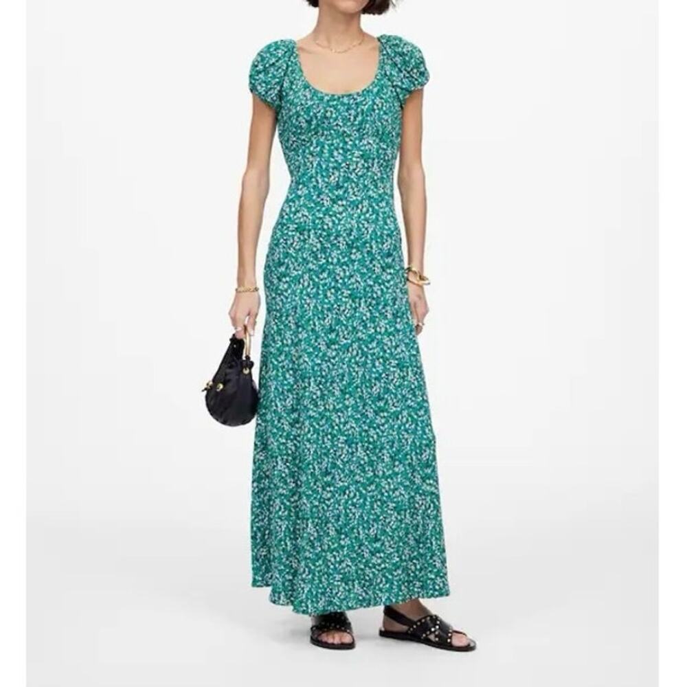 Madewell Green Floral Puff-Sleeve Midi Dress